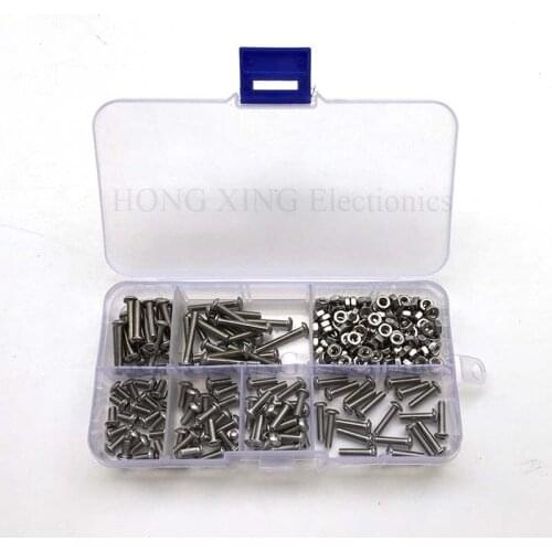 240pcs M3 (3mm) A2 Stainless Steel ISO7380 Button Head Allen Bolts Hexagon Socket Screws With Nuts Assortment Kit