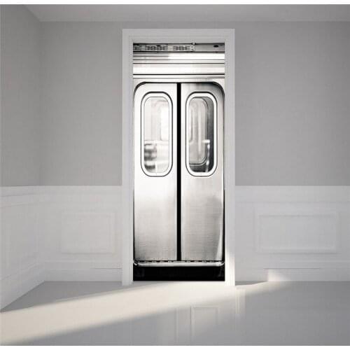 3D Subway Door Sticker Living Room Wooden Door Renovation Creative Self-adhesive Decoration Waterproof Door Sticker