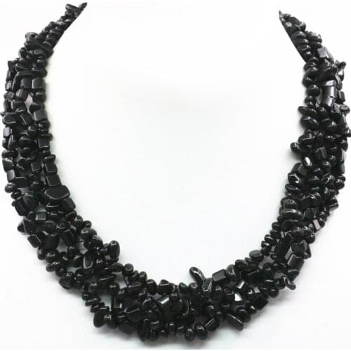 Charms Natural Black Stone Irregular Beads Necklace Chain for Women Bohemia Ethnic Gravel Chips Choker Torques Jewelry 18" A368