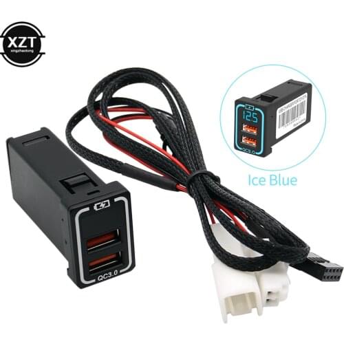 Dual USB QC3.0 Car Charger With LED Voltmeter Display Universal Phone Auto Vehicle Metal QuickCharging Adapter For Toyota