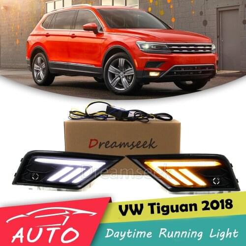 Car LED DRL For VW Volkswagen Tiguan 2018 Daytime Running Light Fog Lamp With Turn Signal