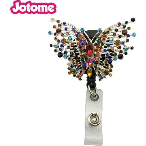 Hospital Officer Multi Color Crystal Nurse Butterfly yoyo Retractable Id Name Badge Reel