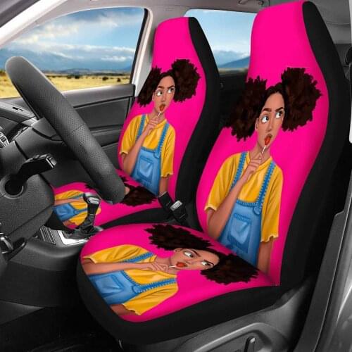 HUGSIDEA Black Art African Girl Print Pink Car Seat Cover Fit for Women Trucks SUV Universal Vehicles Automobile Seats Protector