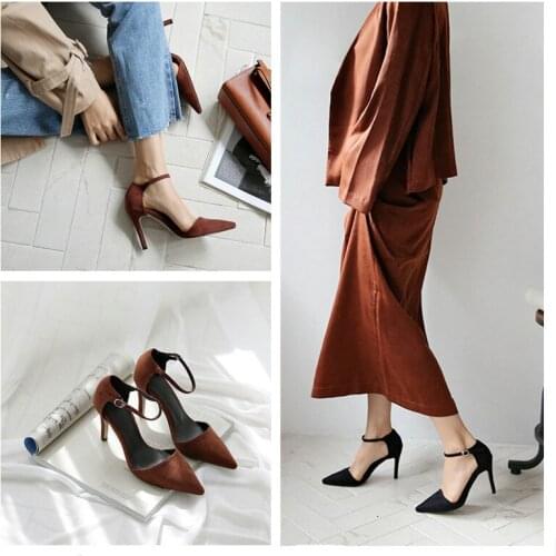 Black/ Red/Gray/Apricot Gladiator Women Pumps Bucket Pointed Toe High Heels Sexy Lady Shoes Thin Heels Chaussure Femme Autumn