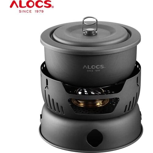 ALOCS CW-C05 Set of 10 Pieces Outdoor Camping Cooking Set Utensil Alcohol Stove Spirit Burner Cooker Pot Frying Pan Windshield