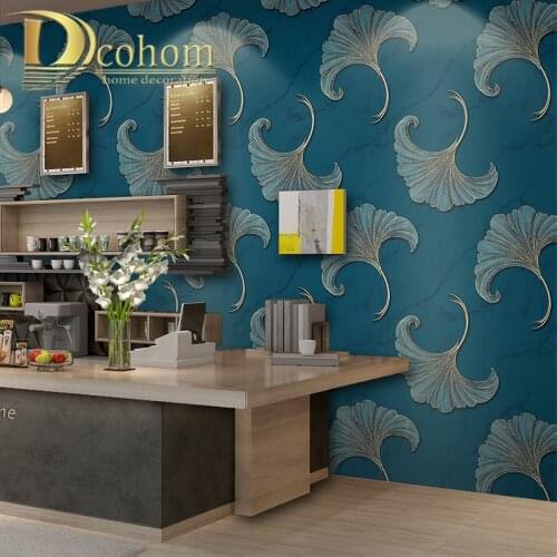 White Dark Blue Fashion Leaf Embossed Texture 3D Wallpaper Hotel Study Background Decor Non-woven Wall Paper Rolls