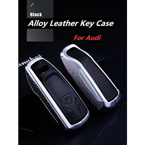 Alloy Leather Car Key Cover Case for Audi Q5 Q7 A4 B9 TT TTS 8S 2016 2017 2018 2019 Car Keyless Remote Protective Shell Styling