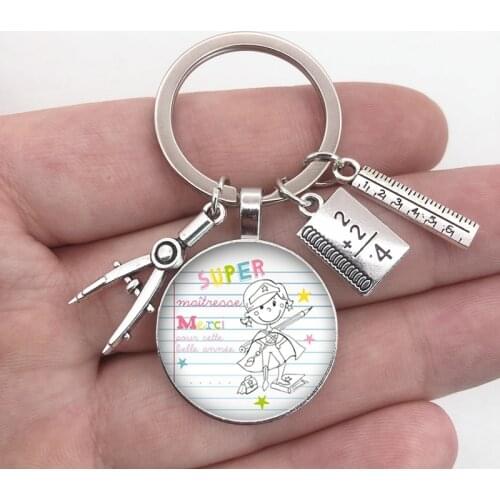 Round glass keychain ruler stationery keychain a gift for the teacher