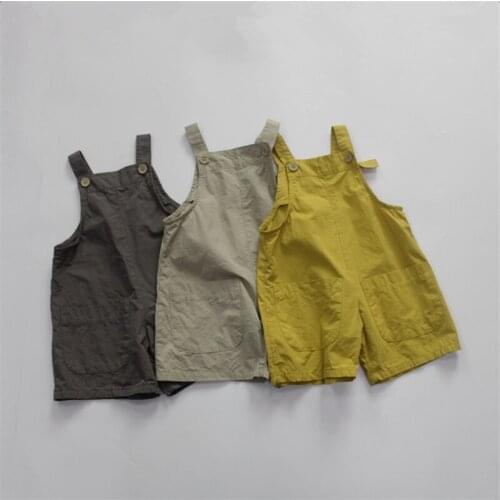 Summer Boys and girls 3 colors washed cotton loose overalls 1-6 years kids casual bib short suspender trousers