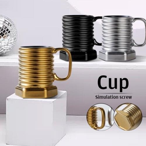 Personality Ceramics Milk Mug Creative 3D Screw Water Cup Beer Tea Milk Whiskey Mug Coffee Cups Home Kitchen Bar Accessories