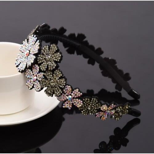 Fashion Flower Rhinestone Headwear Crystal Beaded Hair Band for Girl Women Handmade Head Wear Hair Hoop Accessories Wholesale