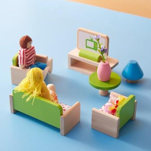 Dollhouse Furniture Toys Set Miniature for Kids Pretend Play Rooms Set Dressed Pretend Dolls Simulation Toys Delicate Wooden