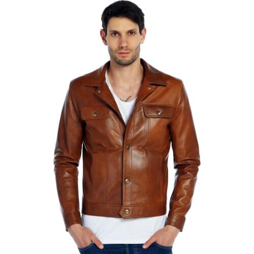 Genuine Soft Leather Handmade Brown Man Jacket Biker Style High Quality Lambskin For Autumn Winter Gift For Valentines Day
