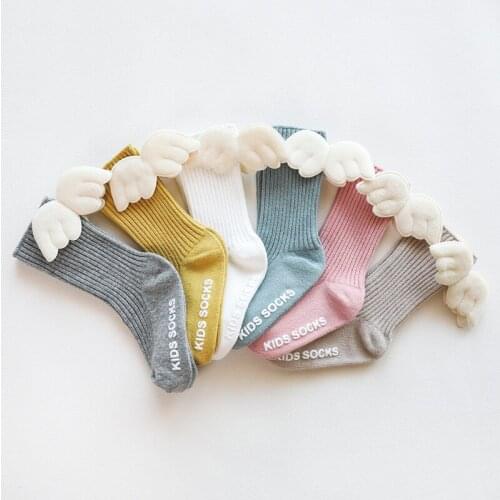 New Baby Girls Knee High Socks Angel wing Autumn Kawaii Fashion Solid Candy Color Cotton Kids Toddler Short Socks For Children