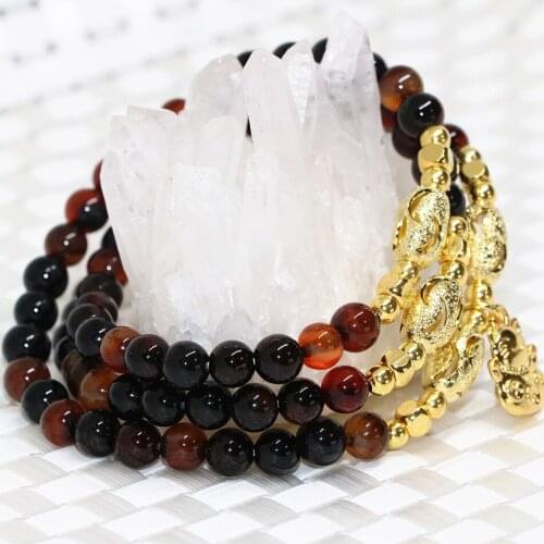 Original vintage natural dream onyx stone carnelian agat 6mm multilayer bracelets women round beads cat pendant jewelry B2196