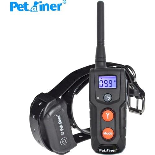 PET916-1 Petrainer Rechargeable Waterproof Dog Electronic Shock Training Collar with Blue backlit LCD screen