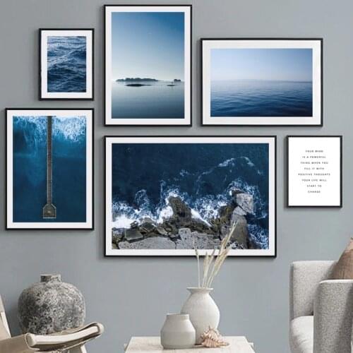 Blue Ocean Landscape Sea Wave Quotes Nordic Posters And Prints Wall Art Canvas Painting Wall Pictures For Living Room Home Decor