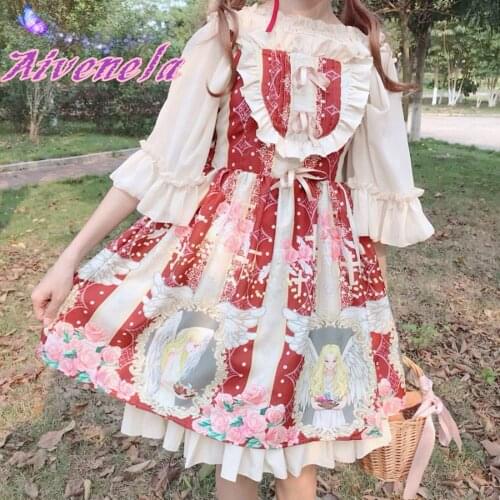 Lolita Dress Sweet Ruffle Bow JSK Dresses Retro Loli Dress Kawaii Girl Women Party Vestidos AFC747