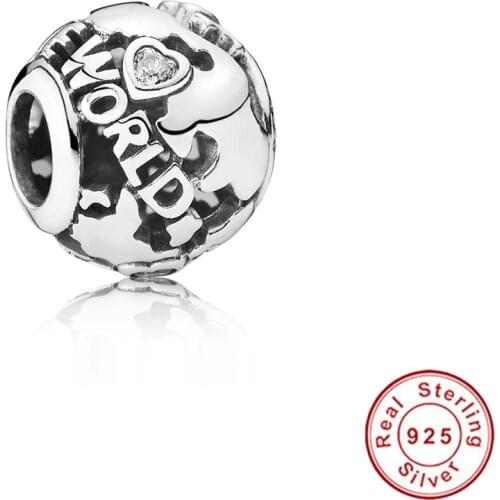 Real 925 Sterling Silver Beads Around The World Charms Beads for Women Fit Pan Bracelets Bangles Silver 925 Jewelry ECC1401