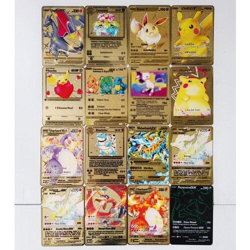 Pokemon Gold Metal Card Super Game Pikachu Collection Anime Action Figure Model Child Toy