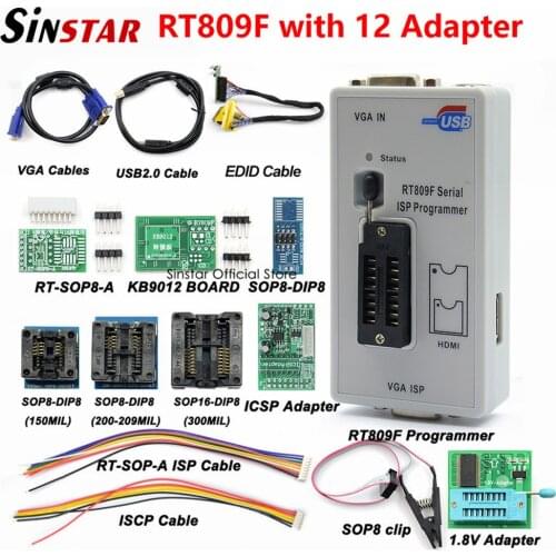 Original RT809F programmer +12 Adapters+sop8 IC clip+CD+1.8V / SOP8 Adapter VGA LCD ISP programmer adapter universal programmer