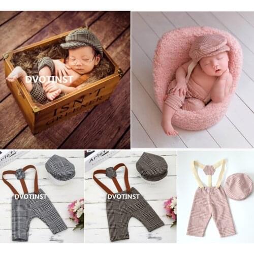 Dvotinst Newborn Photography Props Baby Boys Clothes Suspenders Pants+Hat Gentleman Set Costume Clothing Studio Shoot Photo Prop