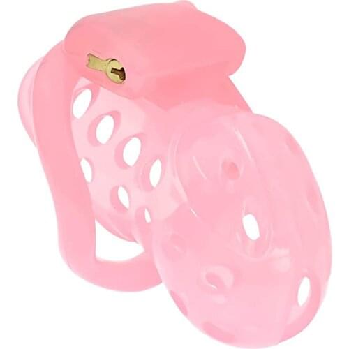 Pink Plastic Chastity Device With 4 Penis Ring Multiple Locks Venting Hole Design Super Breathable Chastity Cage Sex Toy for Men