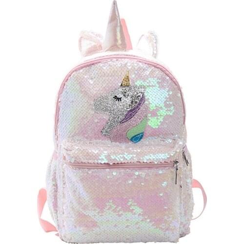 Unicorn Sequin Backpack Cartoon School Bag School Bookbag large capacity Book food Storage Double Shoulder Backpack Travel Bag