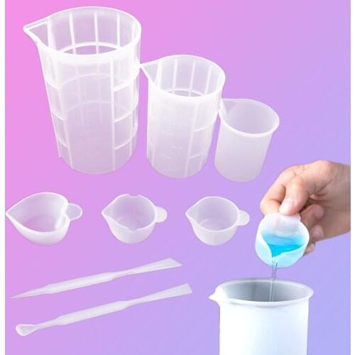 100-750ML Silicone Measuring Cup Split Cup For Crystal Epoxy Resin Jewelry DIY Making Tool Washable Reusable Cups Stirring Stick