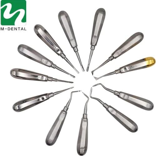 12Pcs Stainless Steel Dental Luxating Lift Elevator Teeth Clareador Curved Root Hexagon Handle Dentist Surgical Instrument Tool