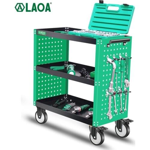 LAOA Three-layer Trolley Professional Tool Cart With Pegboard Thickened Hanging Board and Silent Wheel Cabinet Repair Trolley