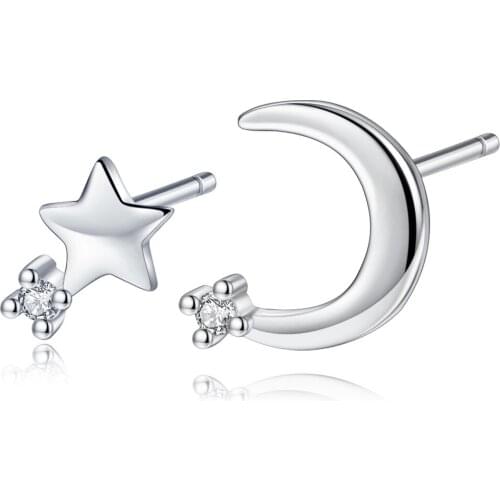 Utimtree 2019 Korean Style Star Moon Asymmetry Stud Earrings for Women Girls Party Accessory aaa Cubic Zircon Earring Jewelry