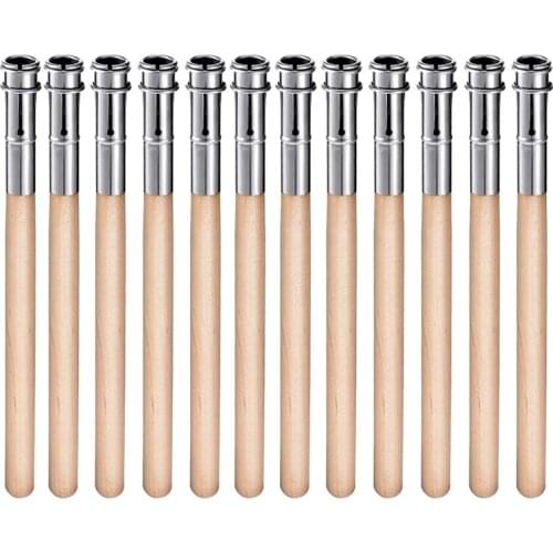 New 12 Pieces Wooden Pencil Extenders Art Pencil Lengthener Crayon Extension with Aluminum Handle for School Office Supplies
