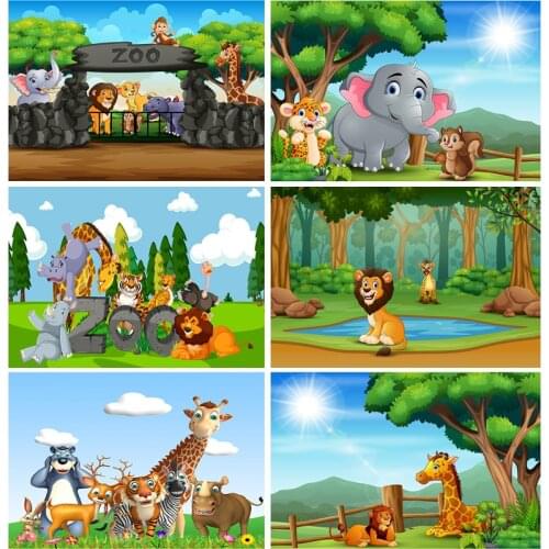 Vinyl Cusrtom Photography Backdrops Cartoon Animals Zoo Kids Baby Birthday Theme Photo Studio Backgrounds YAXU-205