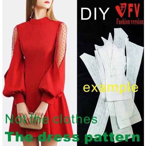 Korean style womens net gauze lantern sleeve dress pattern clothing cutting design drawing 1:1 pattern BLQ-503