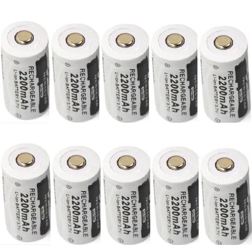 10pcs/lot 3.7v 2200mAh CR123A rechargeable lithium battery 16340 battery