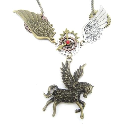 2018 New Arrival Mythic Style Wings and Wisdom Horse Pendant Necklace