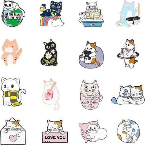 31 Styles Cute Cartoon Cat Brooch Bag Clothes Backpack Lapel Enamel Pin Badges Animal Jewelry Gift For Friend Women Accessories
