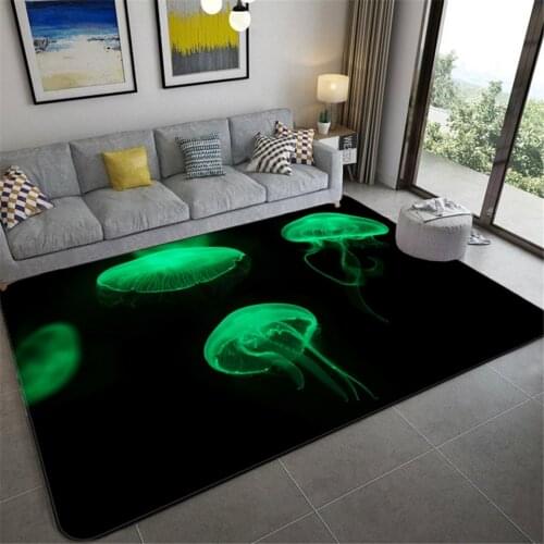 Green Jellyfish Carpet Living Room 3D Floor Mat Ocean Animal Sponge Mat For Teen Bedroom Bedside Mat Entrance Hall Rug Non-slip