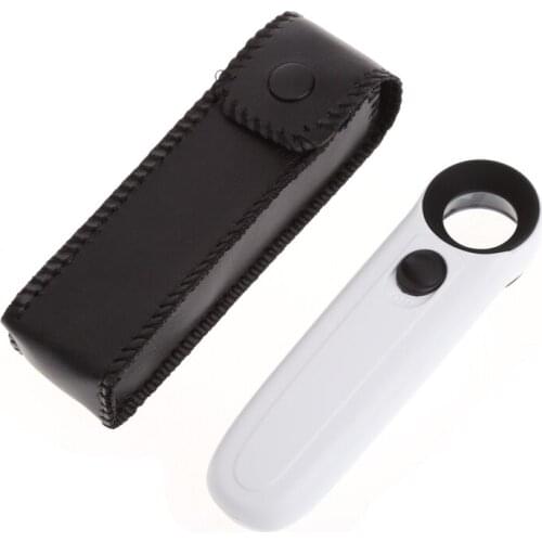 40X Handheld 2 LED Light Magnifier Reading Magnifying Glass Lens Jewelry Loupe C5AC