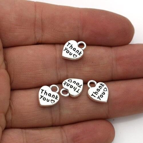 50PCS Antique Silver Plated Thank you Heart Charms Pendants for Jewelry Making DIY Handmade Accessories