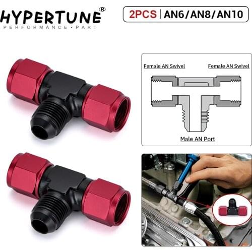 2 Pieces Aluminum Flare Tee Fitting AN6 AN8 AN10 Female Male Tee On Side Thread Water Gas Oil Fitting Adapter Accessories