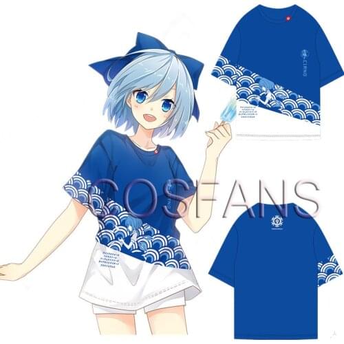 Anime Touhou Project Cirno Cosplay Round Neck Casual Fashion T-shirt Men Women Summer Cotton Short Sleeve Tee Tops Student Girls