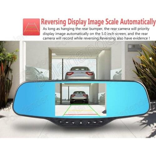 5.0 inch Dual Camera Car DVR Car Rearview Mirror Video Recorder Night vision front 170 and back 120 degree wide angle