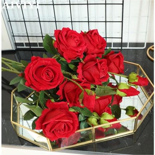 Velvet Three-headed Pearl Rose Home Garden Decoration Wedding Holding Flowers Plant Wall Fake Flowers Rose Eternelle Galaxy Rose