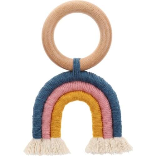 Baby Teething Ring Rainbow Wooden Boho Baby Teether Stroller Toys Shower Gift D7YD