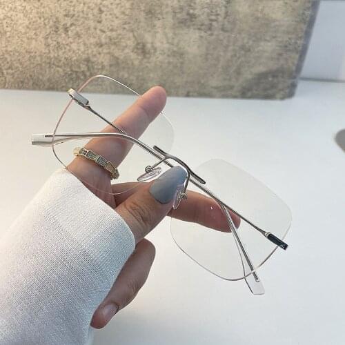 Elbru Fashion Oversized Glasses Frame Blue Light Blocking Rimless Optical Glasses Women Men Transparent Eyeglasses Accessories