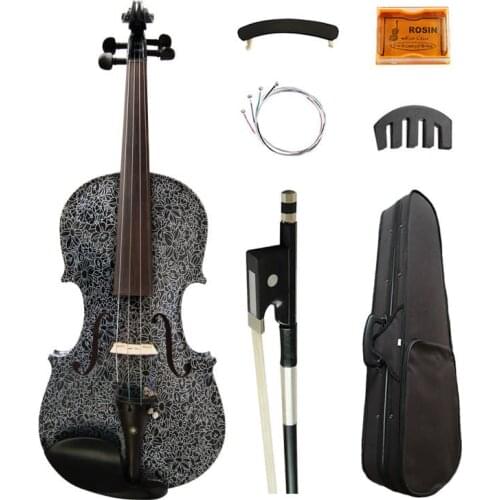 Art Acoustic Violin 4/4 Lotus Painted High-grade Ebony Fittings Maple Black Violino Music Instruments w/ Full Accessories