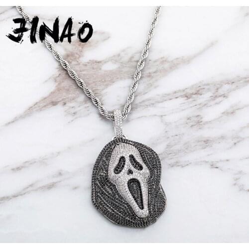 JINAO New Skull Skeleton Pendant Necklace Iced Out High Qualtiy Cubic Zirconia Hip Hop Jewelry For Gift Charms Chain