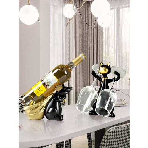 Creative Cat And Mouse Wine Rack Bottle Holder Kawaii Animal Figurines Miniatures Modern Desk Home Decoration Accessories